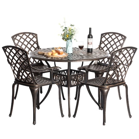Gardenised Outdoor and Indoor Bronze Dining Set 4 Chairs with 1 Table Bistro Patio Cast Aluminum. QI003960.BZ